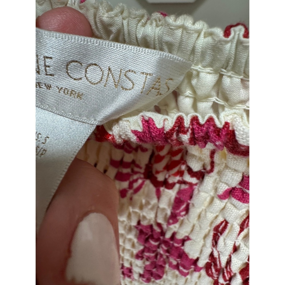 Caroline Constas Skirt Womens S Red Floral Smocked Tiered Ric-Rac Linen Resort - Picture 5 of 9